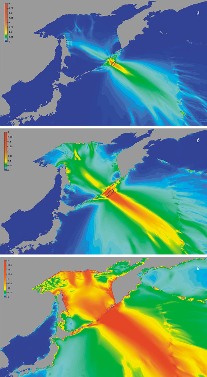 Расчеты цунами от модельных очагов с магнитудами Mw = 7,8, 8,4 и 9,0, расположенных в районе Средних Курил («Наука из первых рук» №2/3 (78), 2018)